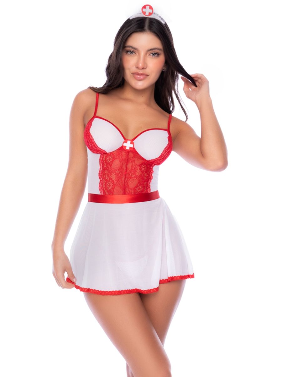 Mapale 60083 Nurse Costume Outfit in white and red, featuring a matching headband.