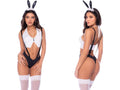 Mapale 60087 Bunny Costume Outfit in white and black, featuring a halter top, suspenders, and matching ears.