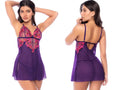 Mapale Women's Lingerie 7644 Alluring Babydoll with Matching Thong Color Orchid Obscura