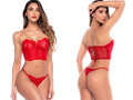 Mapale 80034 red lace two-piece set, featuring a strapless bustier top and matching thong.