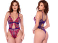 Mapale 80044 Teddy in Orchid Obscura features purple sheer fabric with pink and orange floral embroidery.