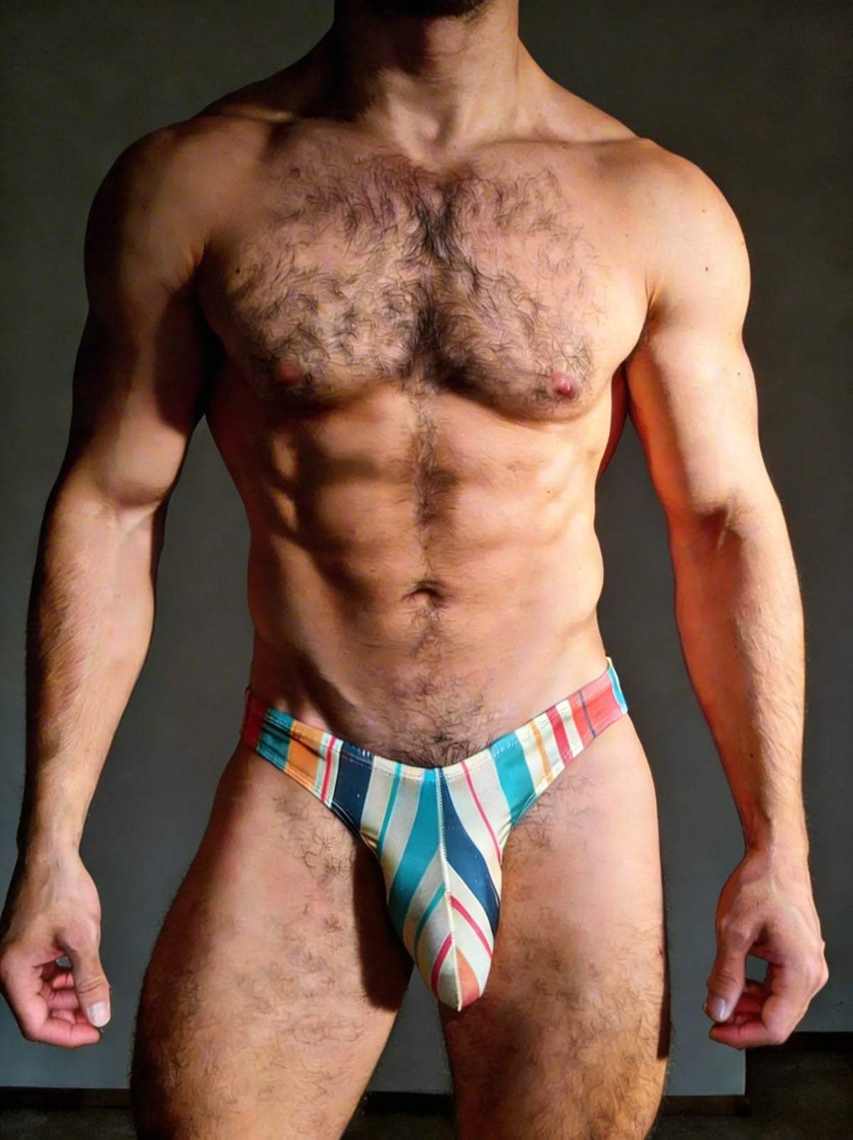 JJ Malibu Men's Slimmer Bulge Briefs - Retro Stripes