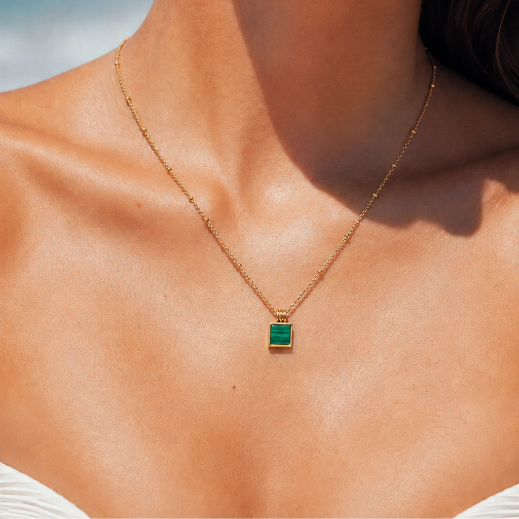 Meraya - Natural Stone Square Necklace