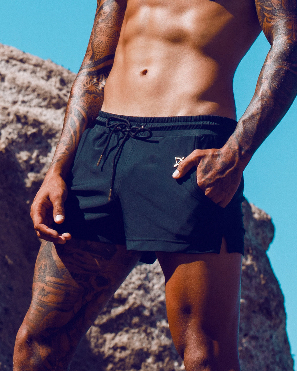 Sagittar 3" Swim Short | Midnight Black | Premium Nylon, Gold Hardware