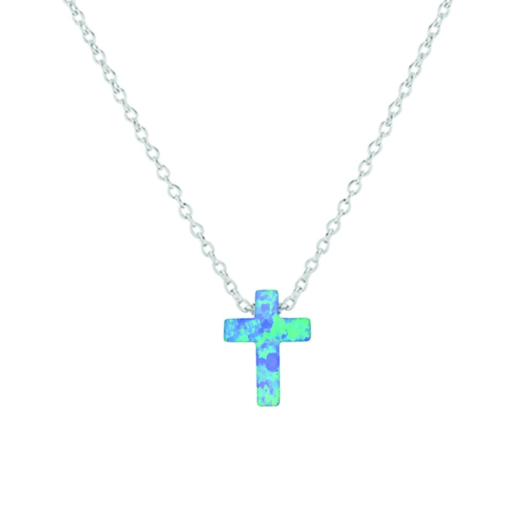 Opalite Cross Necklace, Sterling Silver