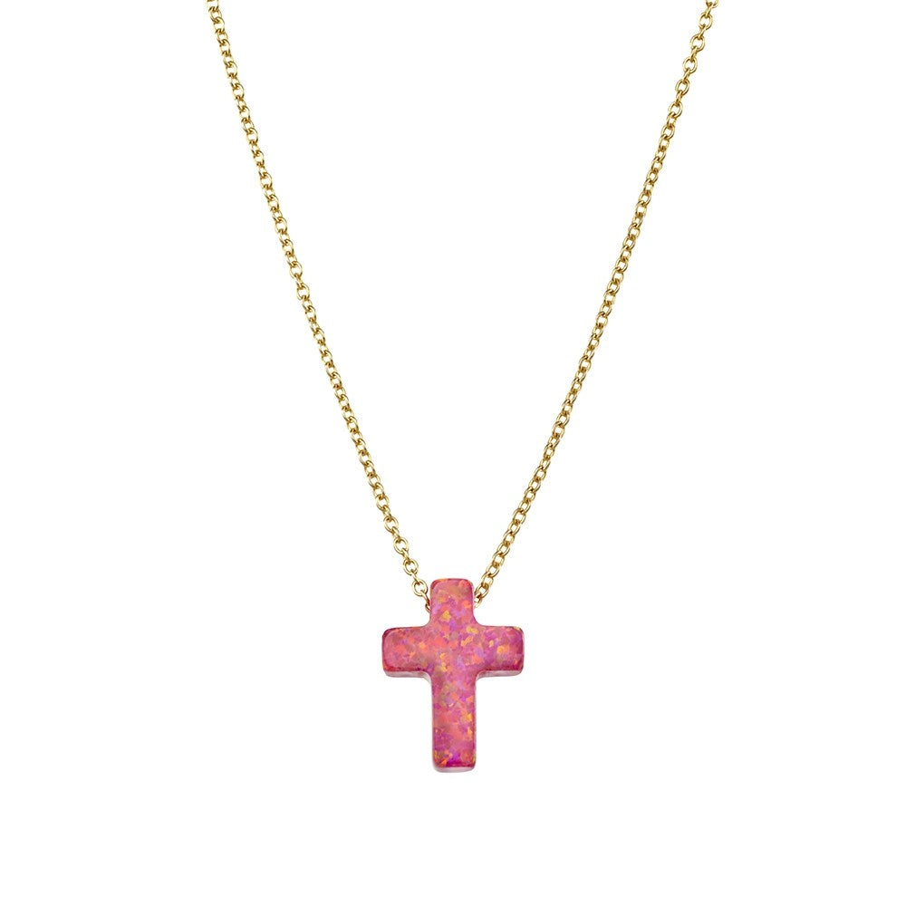 Sterling Silver Opalite Cross Necklace, Gold-Plated.