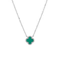 Green Flower Pendant Necklace, Sterling Silver