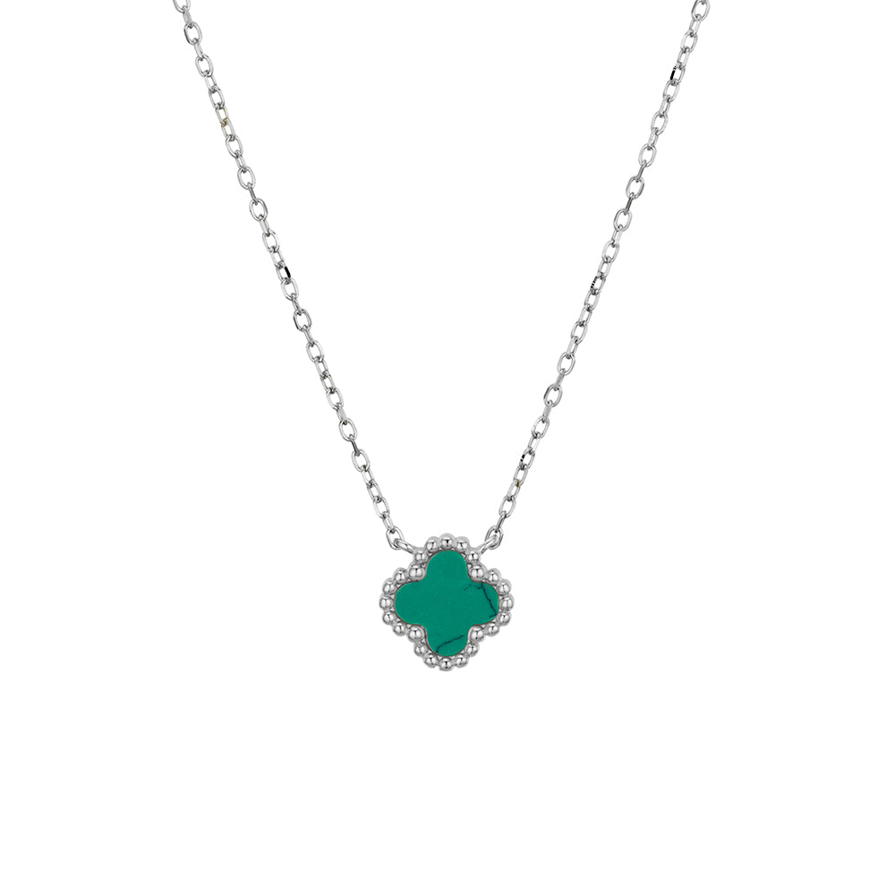 Green Flower Pendant Necklace, Sterling Silver