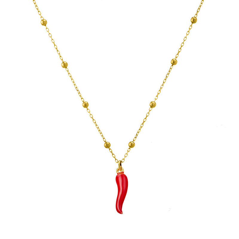 "Spicy Red" Cornicello Necklace – Sterling Silver Satellite Chain