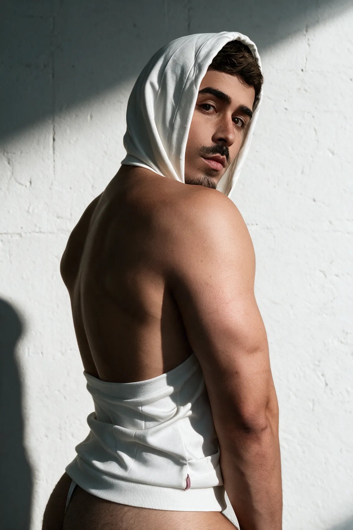 JJ Malibu Men's Open Back Sleeveless Hoodie - Winter White