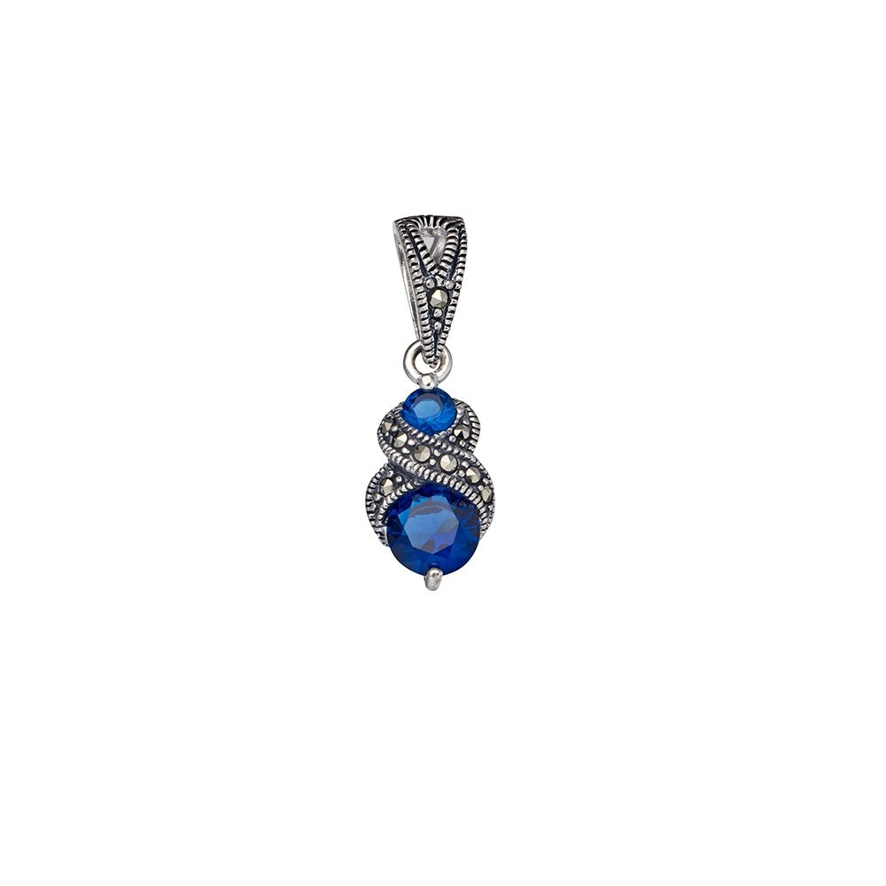 Marcasite Drop Pendant, 27x10mm, Sterling Silver