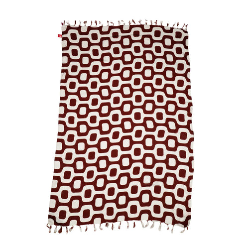Burgundy and white geometric-patterned rectangular textile.