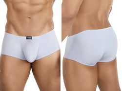 Men’s light blue trunk underwear in a smooth, solid fabric with a fitted cut and small branded front waist label.