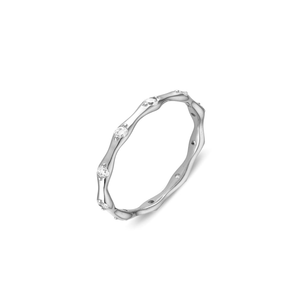 Sterling Silver Abstract Band Ring with CZ Details