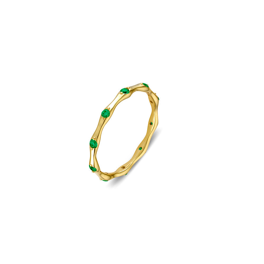 Sterling Silver Abstract Band Ring with Emerald CZ Details