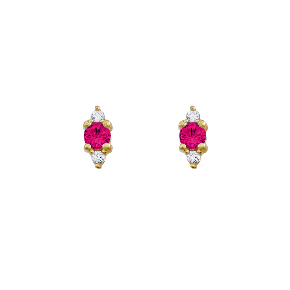 Sterling Silver Dainty Stud Earrings with Ruby-Pink CZ