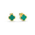 Sterling Silver Gold-Plated Green Enamel Flower Stud Earrings