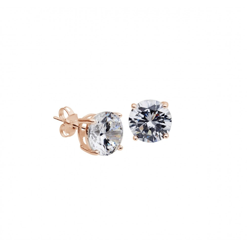 Sterling Silver Rose Gold-Plated Claw-Set Round Stud Earrings
