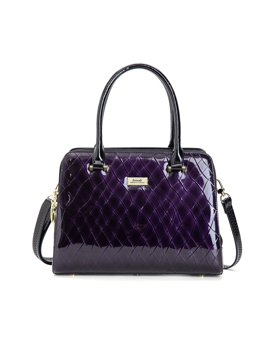 YOLANDA GRIP HANDLE LEATHER BAG- SF27-0343- DEEP PURPLE WITH BLACK TRIM