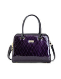 YOLANDA GRIP HANDLE LEATHER BAG- SF27-0343- DEEP PURPLE WITH BLACK TRIM
