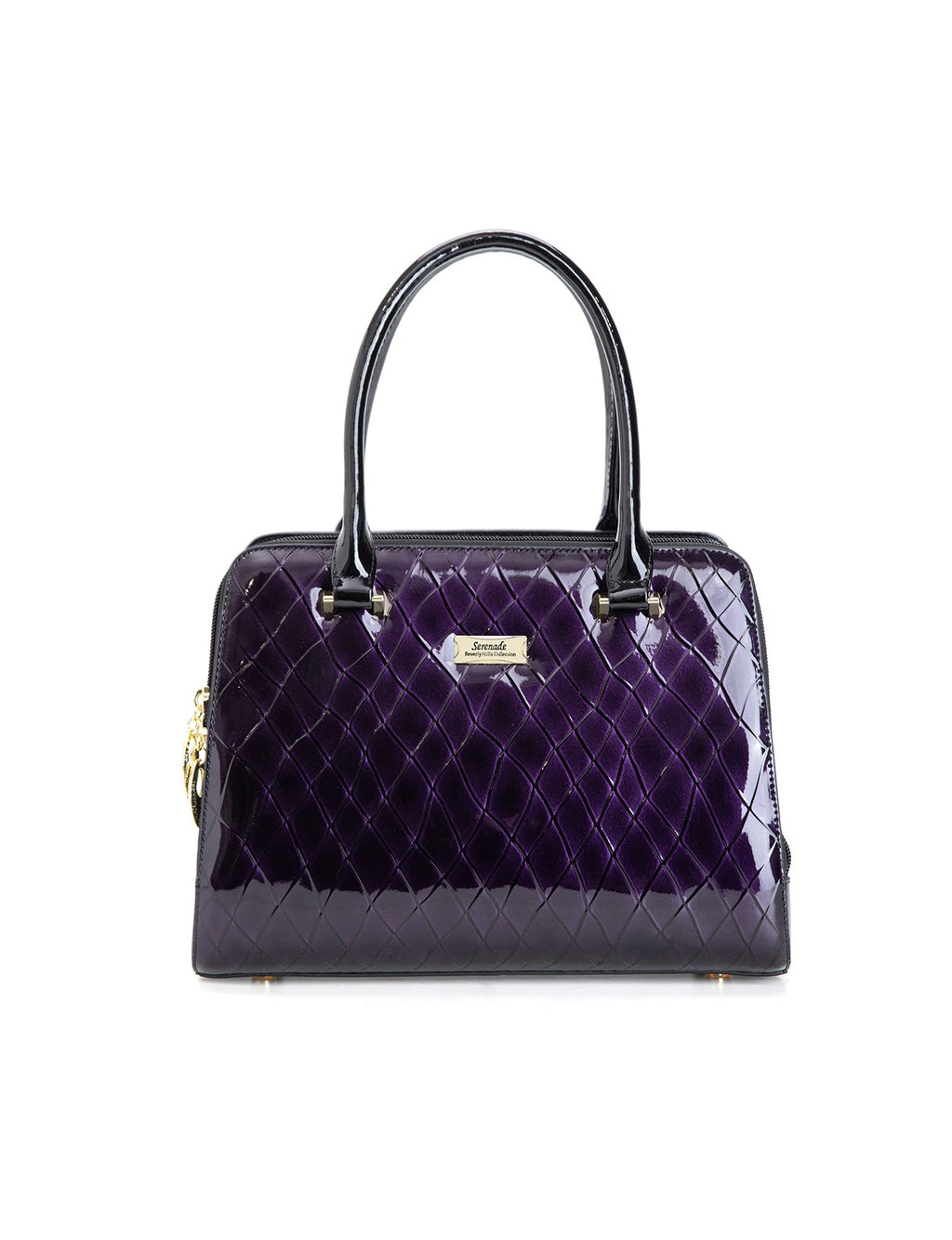 YOLANDA GRIP HANDLE LEATHER BAG- SF27-0343- DEEP PURPLE WITH BLACK TRIM