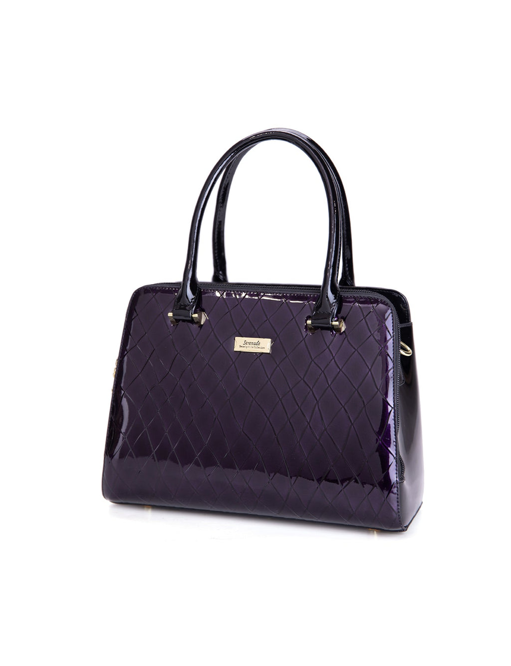 YOLANDA GRIP HANDLE LEATHER BAG- SF27-0343- DEEP PURPLE WITH BLACK TRIM