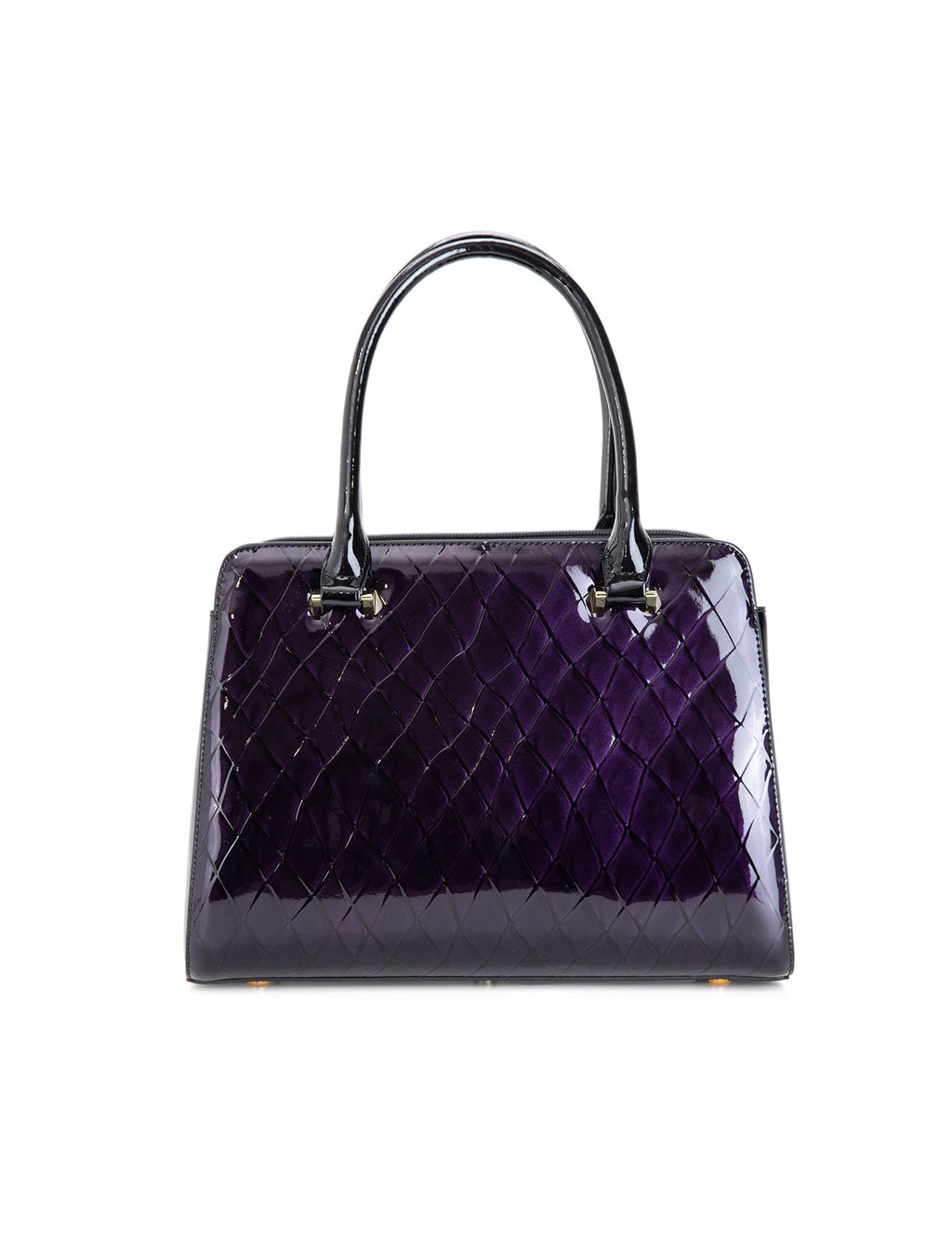 YOLANDA GRIP HANDLE LEATHER BAG- SF27-0343- DEEP PURPLE WITH BLACK TRIM
