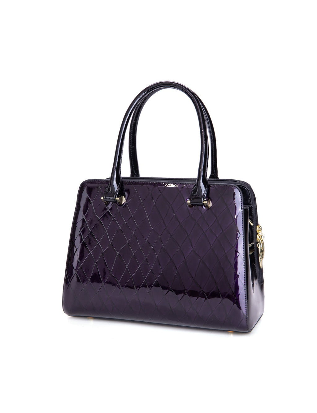 YOLANDA GRIP HANDLE LEATHER BAG- SF27-0343- DEEP PURPLE WITH BLACK TRIM