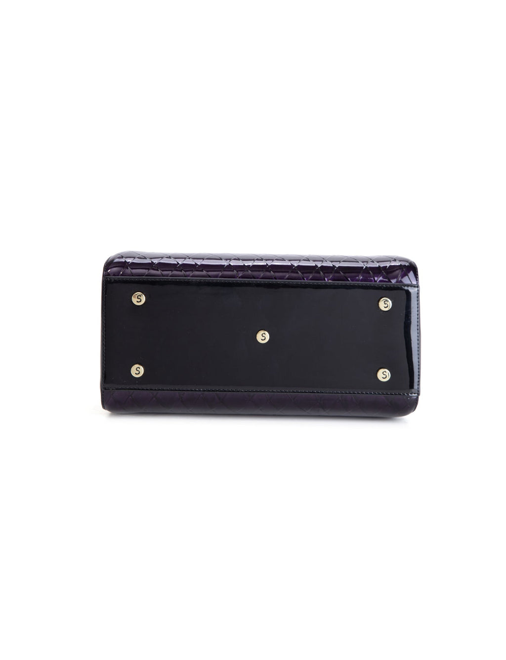 YOLANDA GRIP HANDLE LEATHER BAG- SF27-0343- DEEP PURPLE WITH BLACK TRIM