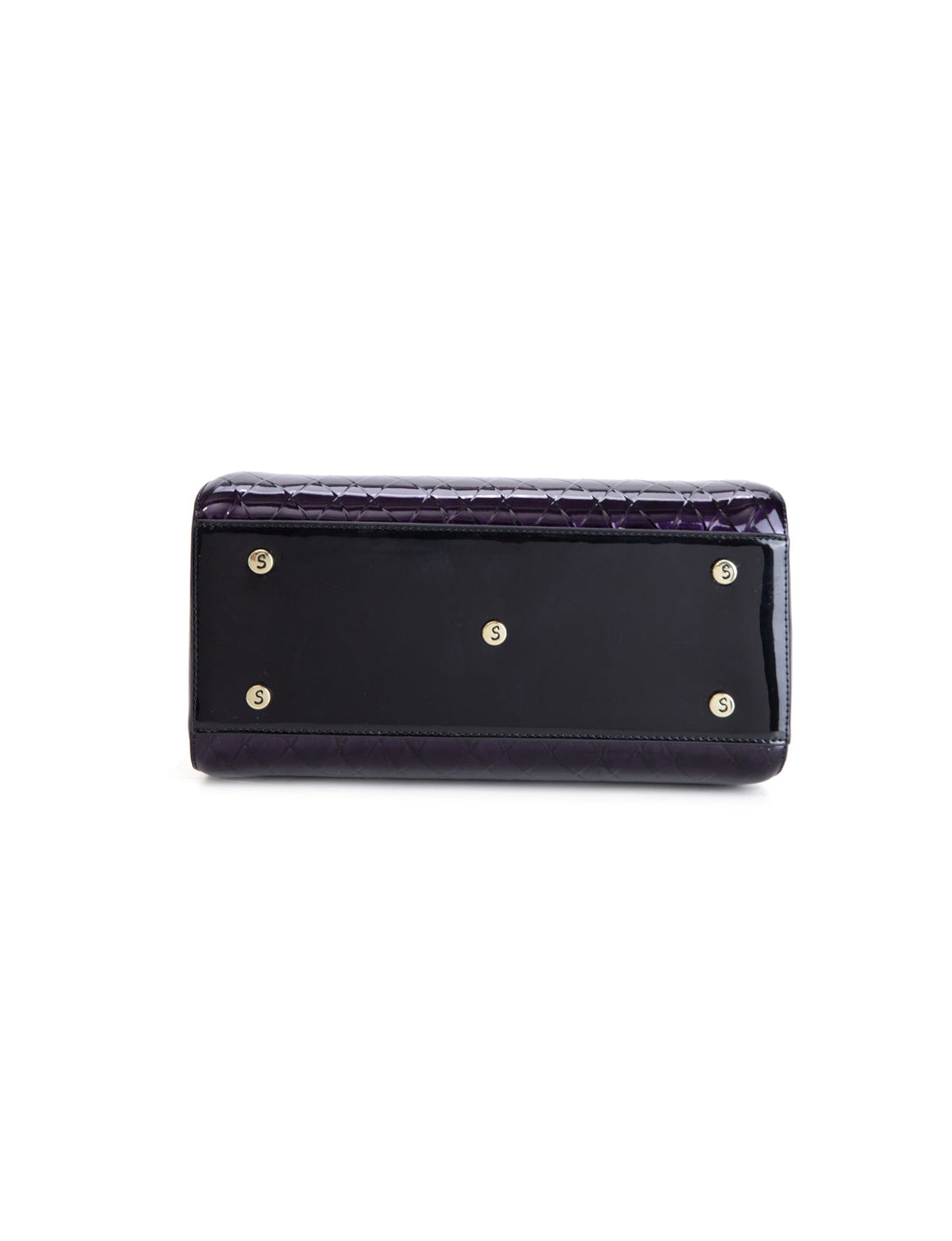 YOLANDA GRIP HANDLE LEATHER BAG- SF27-0343- DEEP PURPLE WITH BLACK TRIM