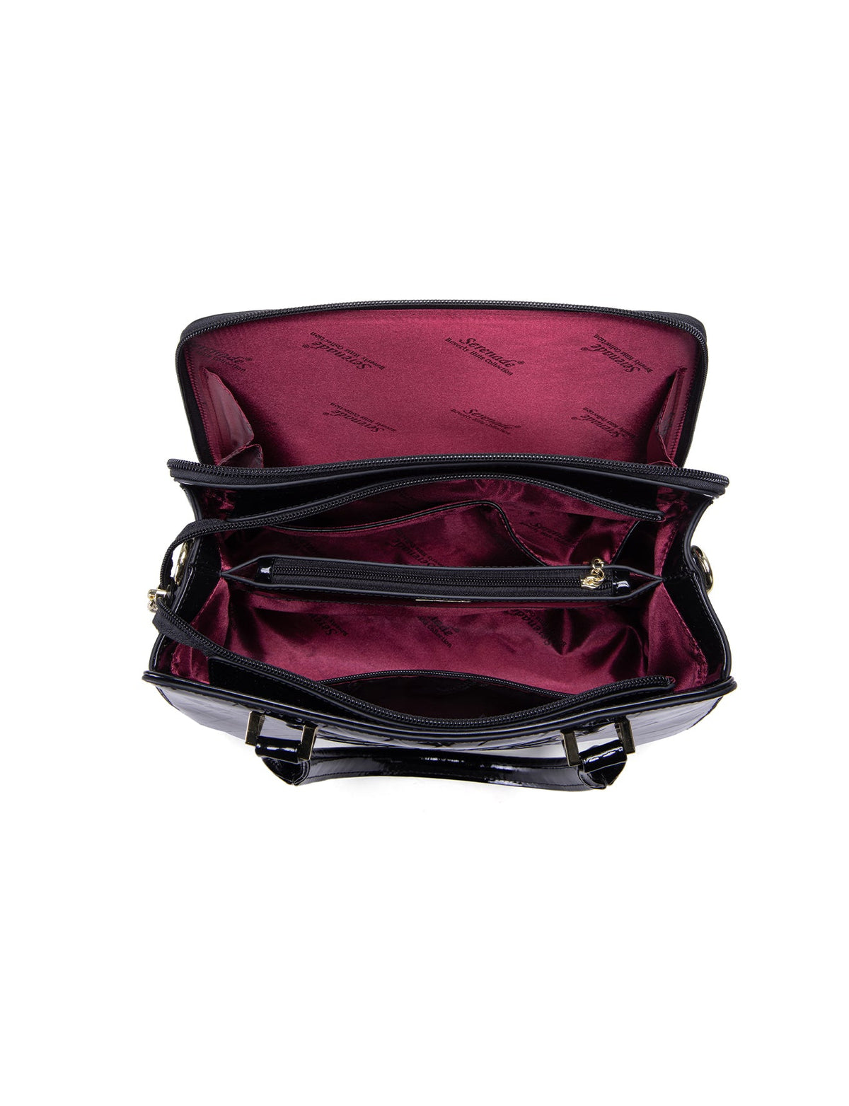 YOLANDA GRIP HANDLE LEATHER BAG- SF27-0343- DEEP PURPLE WITH BLACK TRIM
