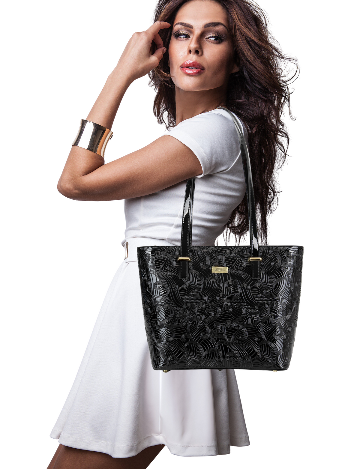 AMIRA LARGE LEATHER TOTE BAG- SF45-0817-BLK