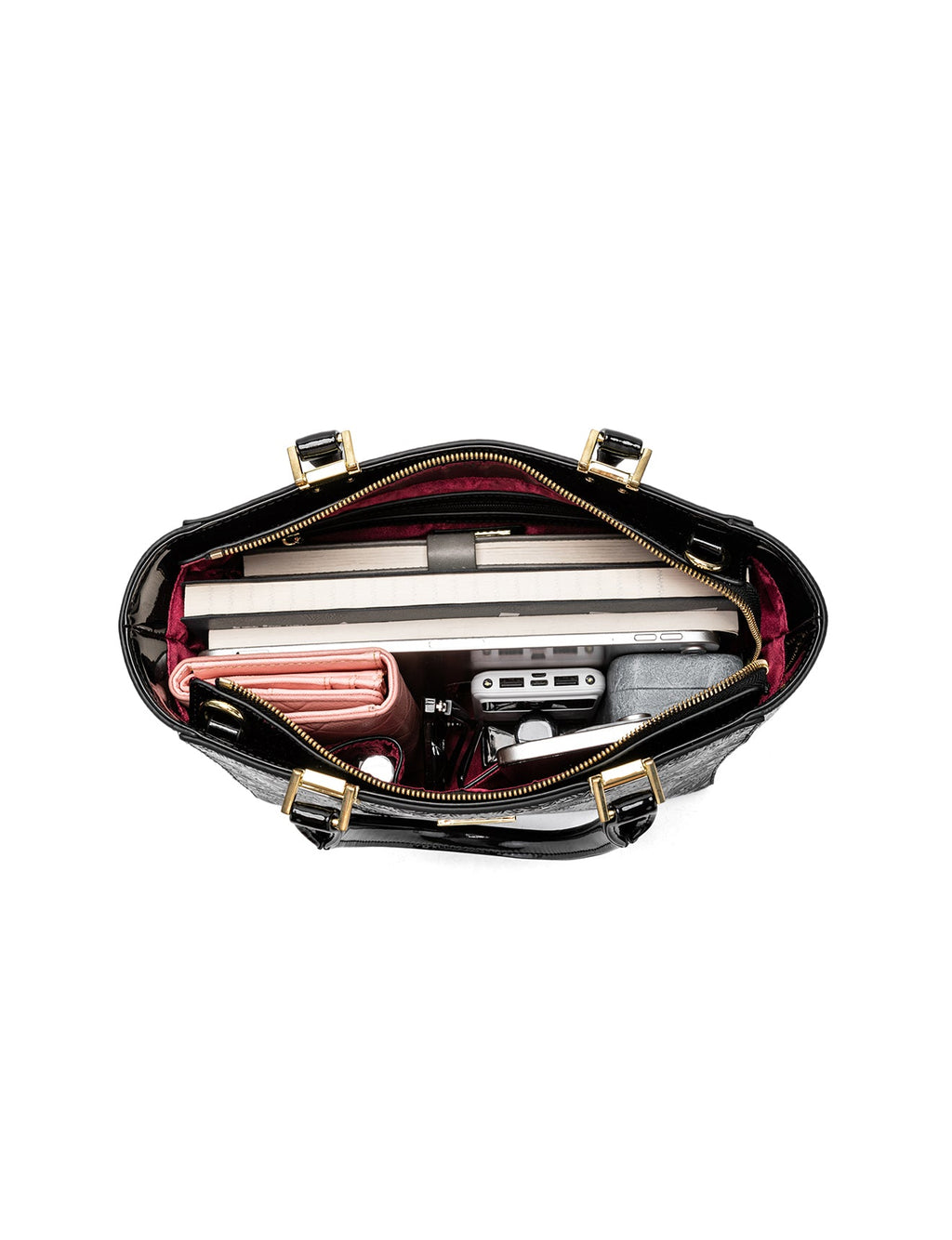 CAROLINA EMBOSSED PATENT LEATHER BAG - BLACK