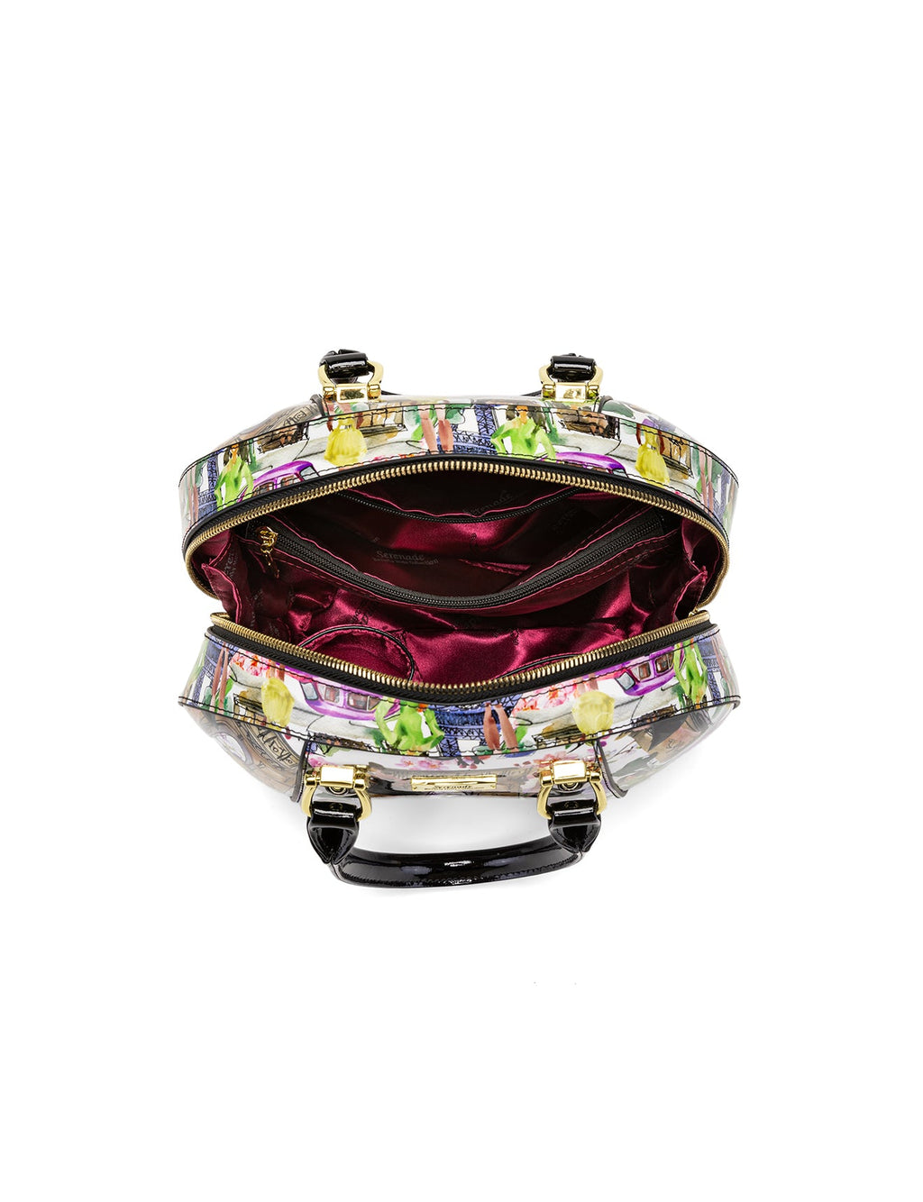 PARIS ROUND PATENT LEATHER BAG - PARIS PRINT