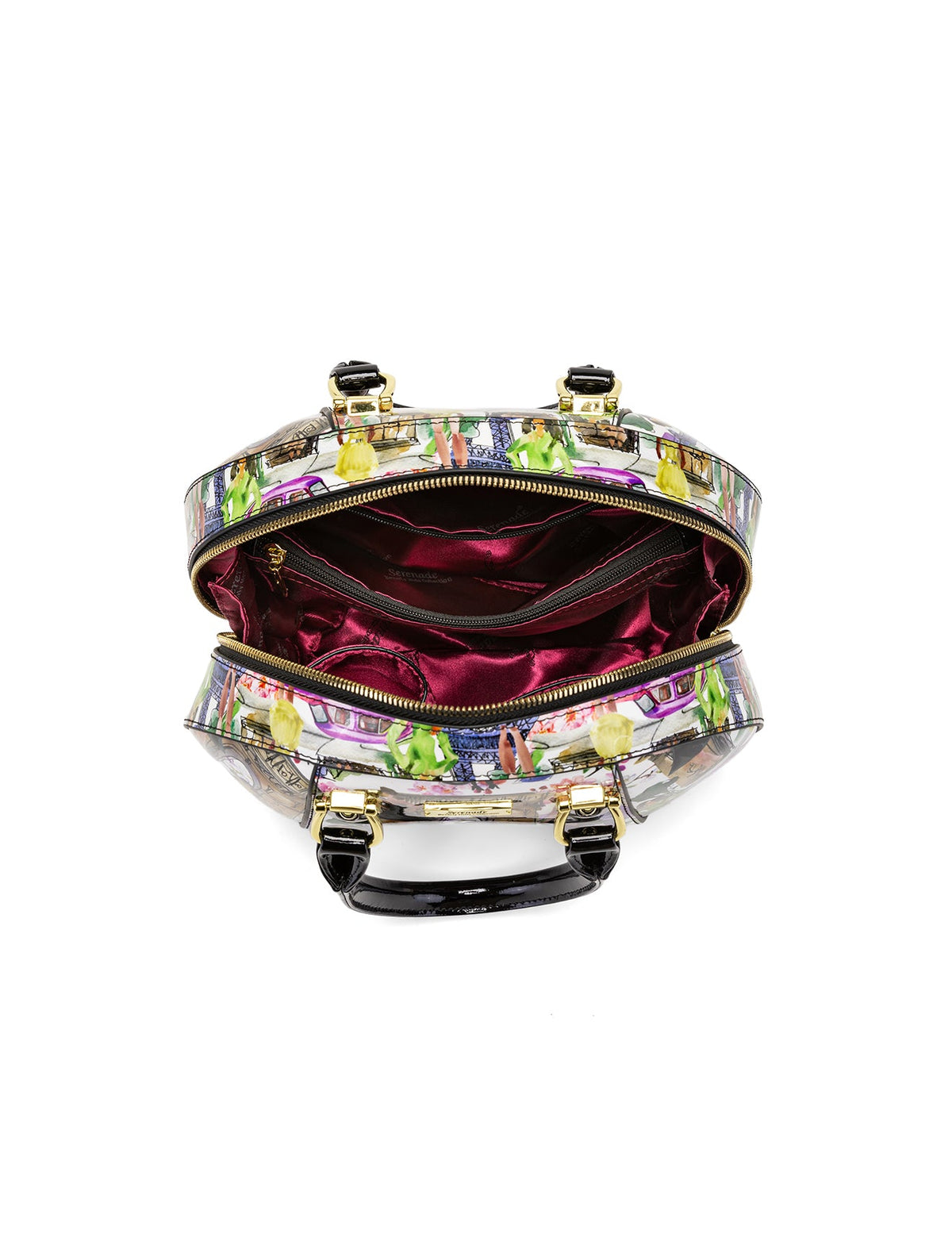 PARIS ROUND PATENT LEATHER BAG - PARIS PRINT