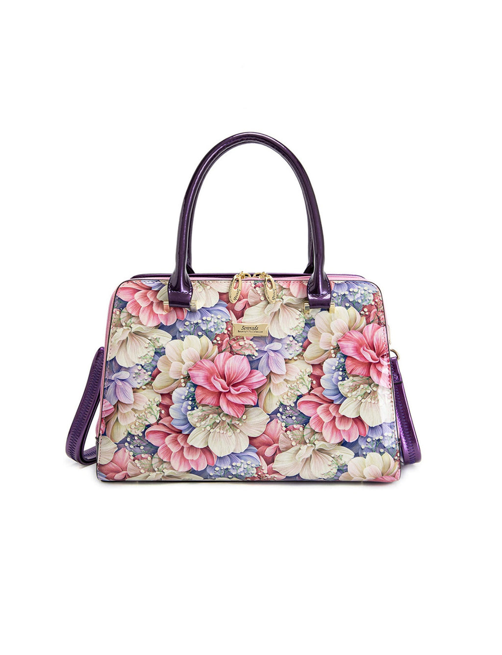 ANGELIQUE GRIP HANDLE LEATHER BAG-SN57-0343- PINK & PUR ZIPS- SALE