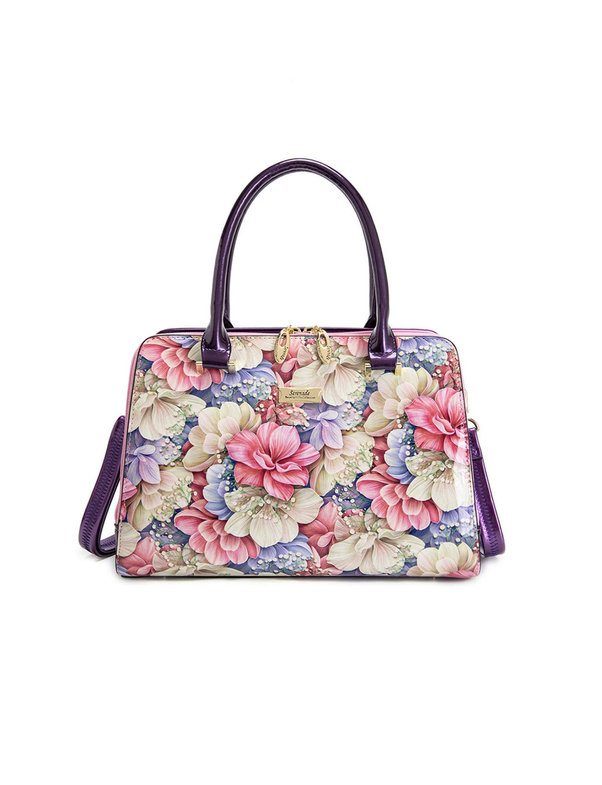 ANGELIQUE GRIP HANDLE LEATHER BAG-SN57-0343- PINK & PUR ZIPS- SALE