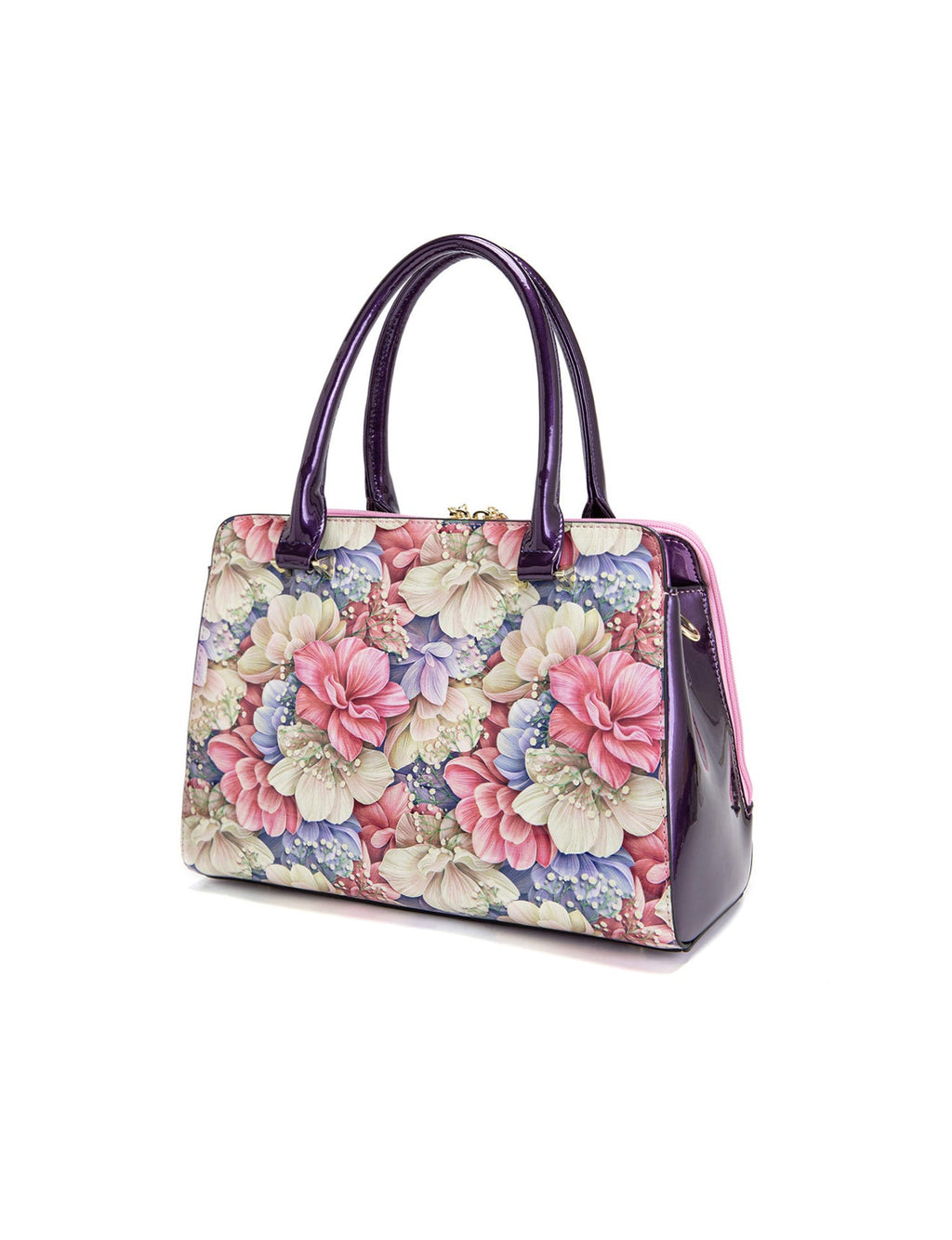 ANGELIQUE GRIP HANDLE LEATHER BAG-SN57-0343- PINK & PUR ZIPS- SALE