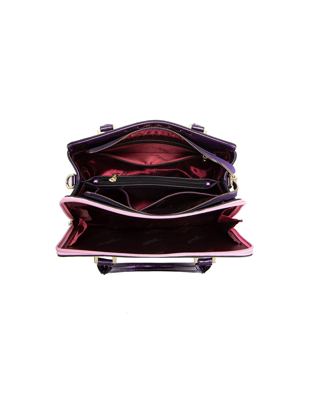ANGELIQUE GRIP HANDLE LEATHER BAG-SN57-0343- PINK & PUR ZIPS- SALE
