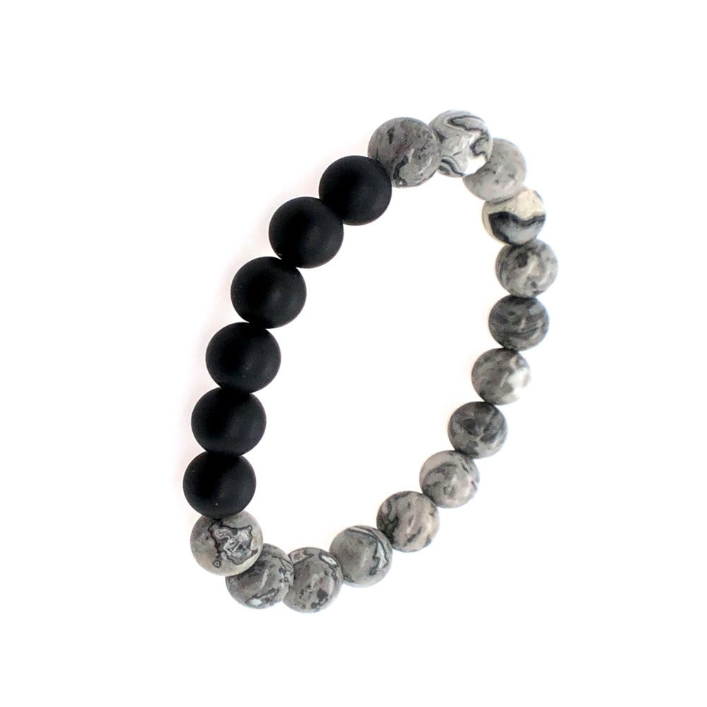 Blaze Men's Grey Stone & Agate Bead Bracelet