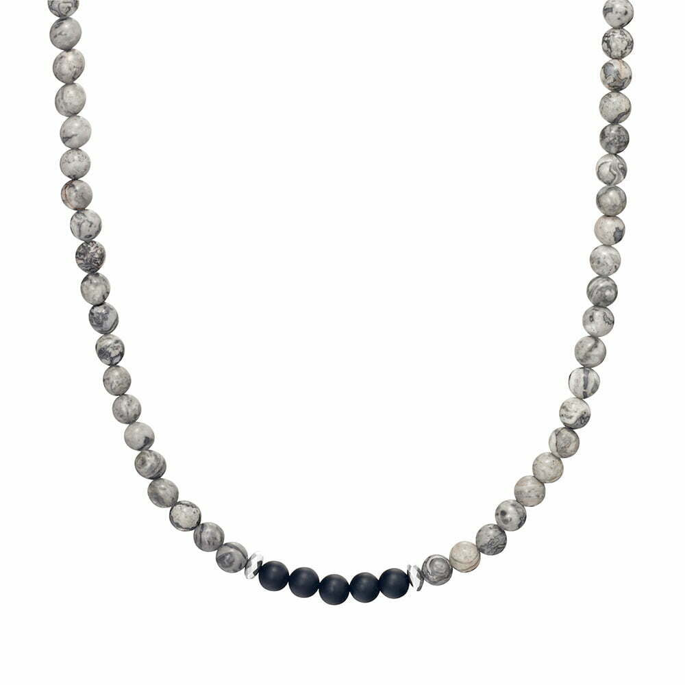 Blaze Men's Grey Jasper & Black Onyx Bead Necklace