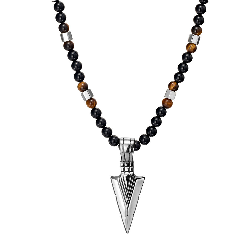 Blaze Men's Arrow Pendant Necklace with Onyx & Tiger Eye Beads