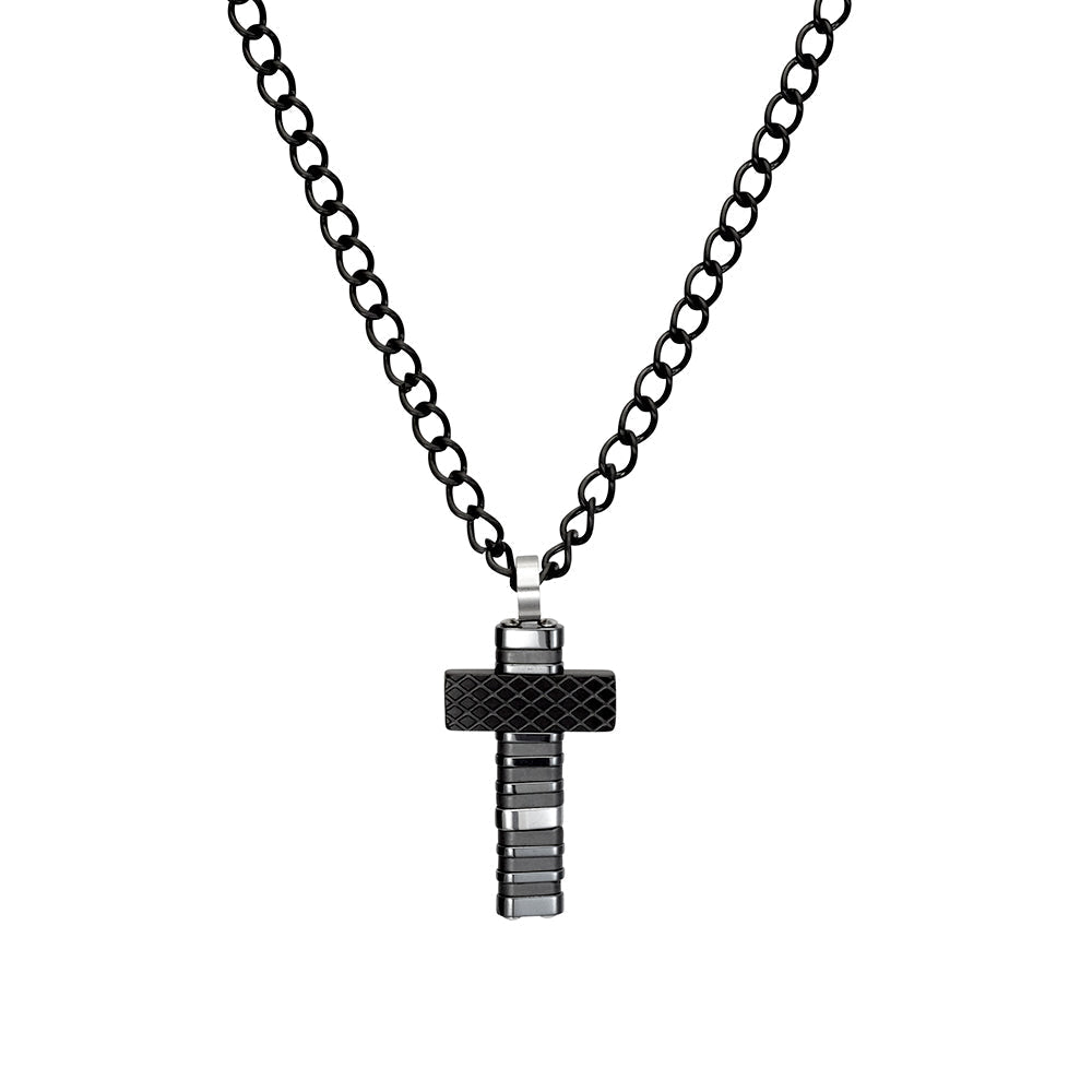Blaze Men's Mixed-Pattern Cross Necklace with Black Chain