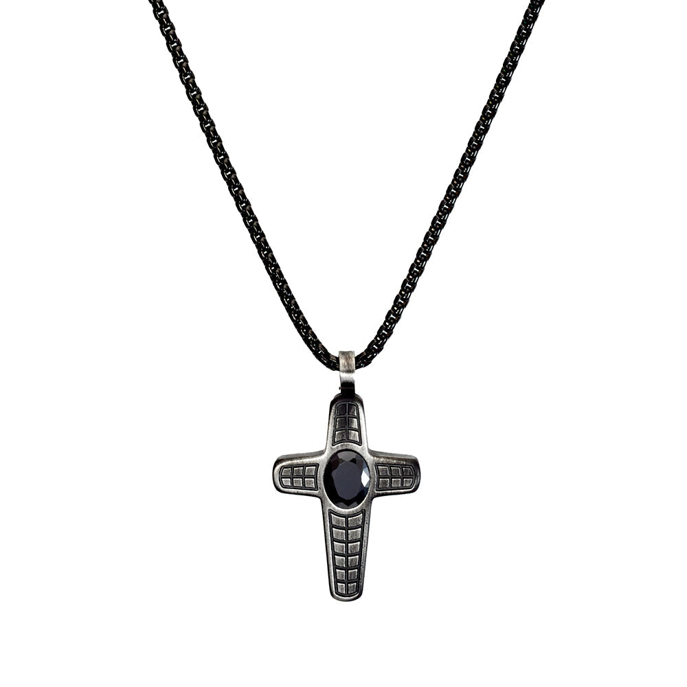 Blaze Men's Black Stainless Steel Cross Pendant Necklace