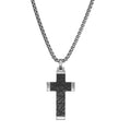 Men's Matte Stainless Steel Cross Necklace with Carbon Fibre Inlay