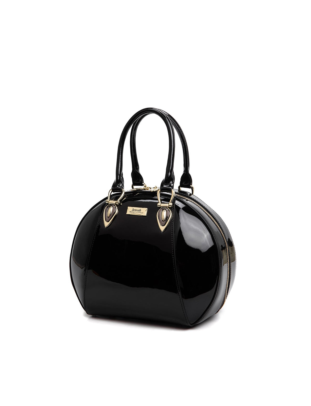ALLURA ROUNDED MINI PATENT LEATHER HANDBAG-SV1-0293-BLK