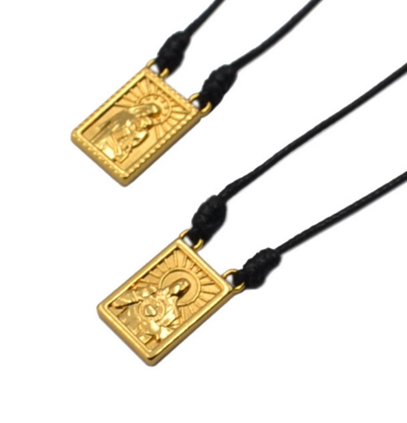 CA-RIO-CA Male Scapular with Cord in 5 colors of Pendant Black, Silver, Vintage Gold, Gold, Graphite Scapular  - Men's Necklace - Male Jewelry