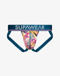 Front view of the SUPAWEAR Sprint Jockstrap in orchid purple, featuring a supportive pouch and branded waistband.