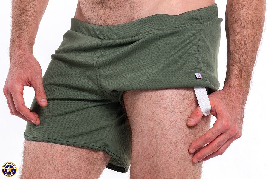 AMERICAN JOCK 8839 Men's Gym Short with Built-in Jockstrap - Basil