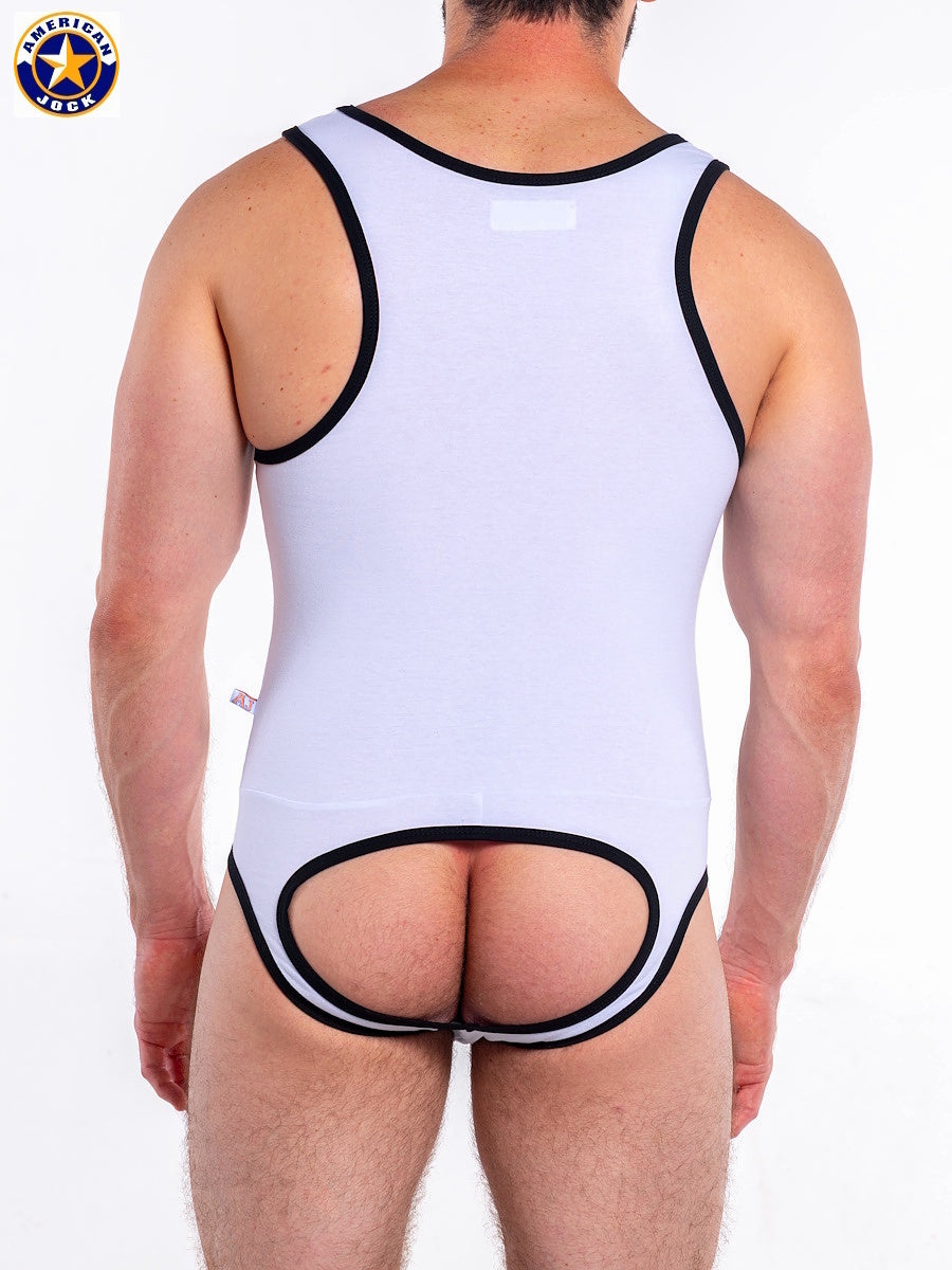 AMERICAN JOCK 8138 Men's Basics Jock Singlet - White/Black